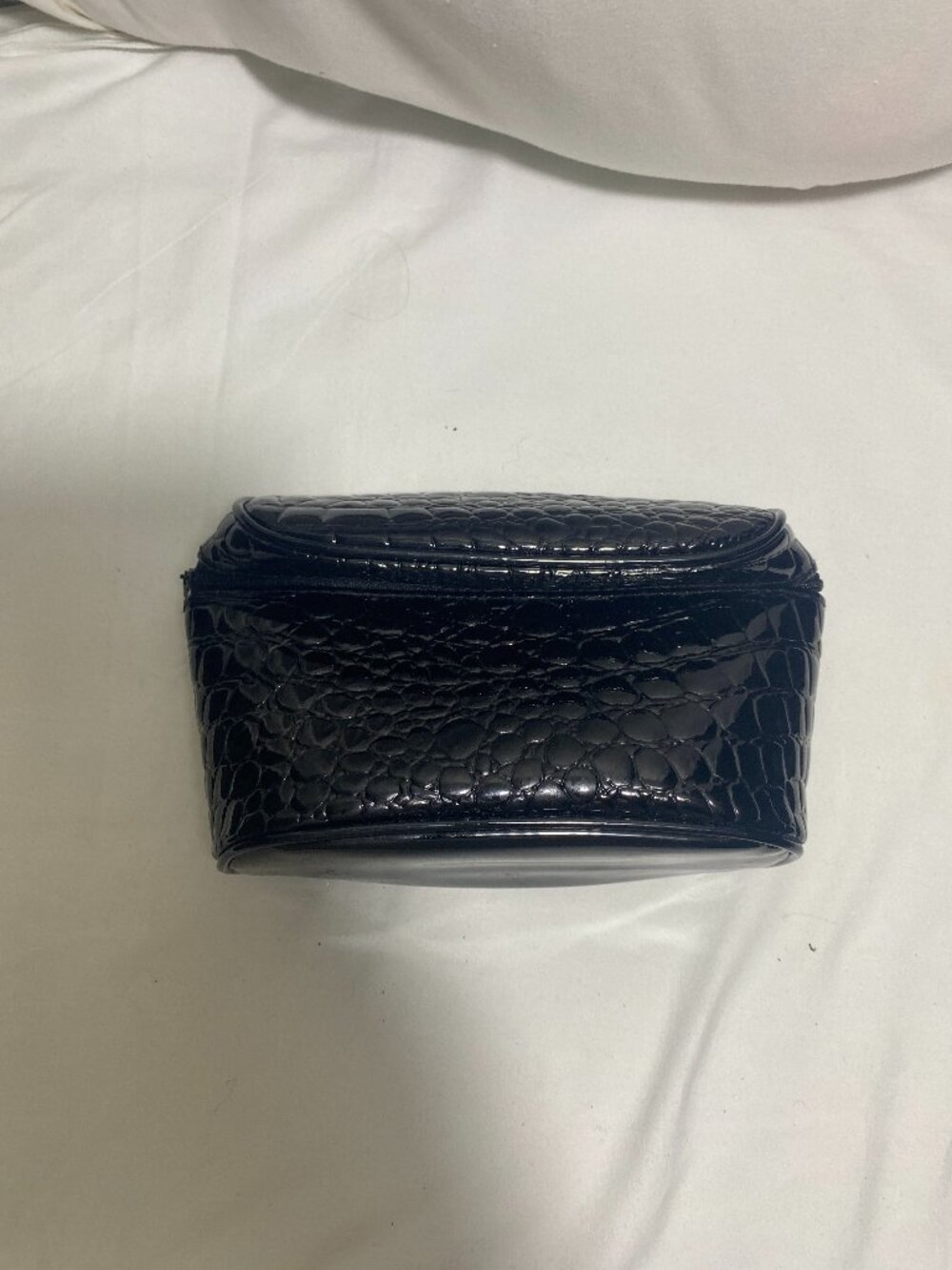Black Faux Croc Embossed Cosmetic Makeup Train Case Travel Organizer Zipper